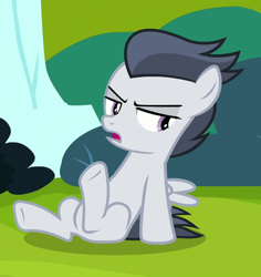 Size: 642x680 | Tagged: safe, derpibooru import, screencap, rumble, pegasus, pony, marks and recreation, colt, hooves, male, solo, stupid sexy rumble, wings