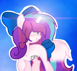 Size: 823x768 | Tagged: safe, artist:mlpcotton-candy-pone, derpibooru import, oc, oc:magical melody, pony, unicorn, bow, female, hair bow, mare, solo, tail bow