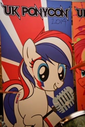 Size: 640x960 | Tagged: safe, derpibooru import, oc, oc only, oc:britannia (uk ponycon), earth pony, pony, 2014, aladdin sane, convention, david bowie, female, irl, mare, mascot, microphone, photo, uk ponycon, united kingdom