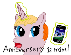 Size: 483x372 | Tagged: safe, artist:watermelon changeling, derpibooru exclusive, derpibooru import, nightmare moon, toola roola, pony, unicorn, g3.5, 1000 hours in ms paint, 35th anniversary, card, cellphone, levitation, magic, ms paint, phone, simple background, telekinesis, uno, white background, yu-gi-oh!