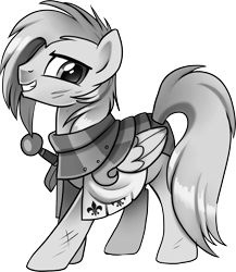 Size: 6491x7486 | Tagged: safe, artist:pepooni, derpibooru import, oc, oc only, pegasus, pony, absurd resolution, armor, black and white, bruised, buck legacy, card art, fantasy class, fleur-de-lis (symbol), grayscale, knight, looking at you, monochrome, scuff mark, simple background, solo, sword, transparent background, weapon