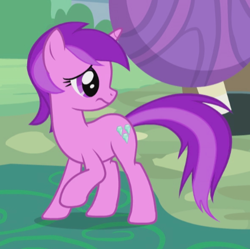 Size: 442x440 | Tagged: safe, derpibooru import, screencap, amethyst star, sparkler, pony, unicorn, slice of life (episode), cropped, female, looking back, mare, raised hoof, solo