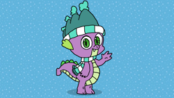 Size: 1696x954 | Tagged: safe, artist:ianpony98, derpibooru import, spike, dragon, best gift ever, clothes, hat, scarf, winged spike, winter outfit