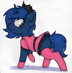 Size: 1510x1520 | Tagged: safe, artist:marsminer, derpibooru import, oc, oc only, oc:starlight blossom, pony, unicorn, clothes, female, filly, latex, solo