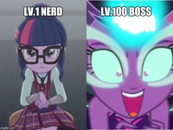 Size: 666x500 | Tagged: safe, derpibooru import, edit, edited screencap, screencap, midnight sparkle, sci-twi, twilight sparkle, equestria girls, friendship games, glasses, mafia city, meme, open mouth, shy, that's how mafia works