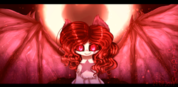 Size: 2200x1080 | Tagged: safe, artist:miastu2003, derpibooru import, oc, oc only, oc:mia stu, demon pony, chest fluff, demon wings, ear fluff, fluffy, red eyes, solo, wings