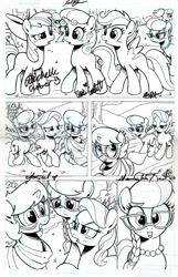Size: 2159x3345 | Tagged: safe, artist:ponygoddess, derpibooru import, idw, apple bloom, diamond tiara, scootaloo, silver spoon, sweetie belle, earth pony, pegasus, pony, unicorn, spoiler:comic, spoiler:comicff16, autograph, bow, claire corlett, clothes, comic, cute, cutie mark crusaders, female, filly, glasses, hair bow, ink drawing, jewelry, lineart, madeleine peters, michelle creber, necklace, prancy drew, shannon chan-kent, signed, silverbetes, sketch, sweater, tiara, traditional art