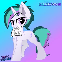 Size: 2648x2648 | Tagged: safe, artist:diego404, artist:kaleido-art, derpibooru import, oc, oc only, oc:galaxystar, pony, unicorn, female, gradient background, looking at you, mare, mouth hold, solo, trace