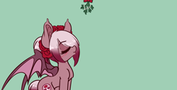 Size: 5000x2548 | Tagged: safe, artist:wickedsilly, derpibooru import, oc, oc only, oc:kala vera, bat pony, pony, bat pony oc, eyes closed, female, kissy face, mare, mistletoe, simple background, solo