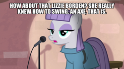 Size: 600x337 | Tagged: safe, derpibooru import, edit, edited screencap, screencap, maud pie, pony, the maud couple, caption, image macro, text