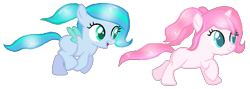 Size: 888x316 | Tagged: safe, artist:doroshll, derpibooru import, oc, oc only, oc:cherry blossom, oc:crystal, pegasus, pony, unicorn, female, filly, running, simple background, transparent background