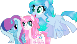 Size: 1140x646 | Tagged: safe, artist:doroshll, derpibooru import, oc, oc only, oc:cherry blossom, oc:crystal, oc:diamond gem, pegasus, pony, unicorn, female, mare, simple background, transparent background