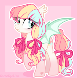 Size: 3446x3502 | Tagged: safe, artist:dreamyeevee, derpibooru import, oc, oc:pastel clouds, bat pony, pony, base used, bat pony oc, rainbow hair, solo