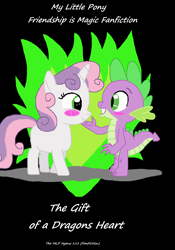 Size: 1148x1640 | Tagged: safe, artist:thomaszoey3000, derpibooru import, spike, sweetie belle, dragon, fanfic:the gift of a dragon's heart, fan cover, fanfic, fanfic art, female, fimfiction, fire, male, my little pony, romance, shipping, spikebelle, straight