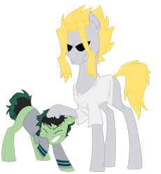 Size: 1184x1280 | Tagged: safe, artist:ashartsathing, derpibooru import, earth pony, pony, all might, dadmight, duo, izuku midoriya, male, mentor and protege, my hero academia, ponified, quirked pony, simple background, small might, teacher and student, transparent background, true form, u.a. high school uniform
