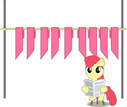 Size: 3200x2706 | Tagged: safe, artist:rhubarb-leaf, derpibooru import, edit, editor:slayerbvc, apple bloom, earth pony, pony, accessory-less edit, apple bloom's bow, bow, clothes line, drying, female, filly, hair bow, laundry, looking at you, newspaper, reading, rope, sitting, solo, stool, vector, vector edit