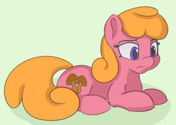 Size: 800x570 | Tagged: safe, artist:treekickerdraws, derpibooru import, oc, oc only, oc:silla syben, earth pony, pony, female, lying down, mare, simple background, solo, unamused