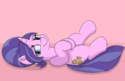 Size: 900x587 | Tagged: safe, artist:treekickerdraws, derpibooru import, cookie crumbles, pony, unicorn, :t, female, lidded eyes, looking at you, lying down, mare, smiling, solo