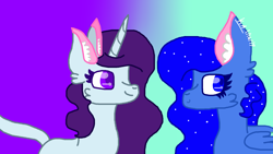 Size: 1920x1080 | Tagged: safe, artist:mlpfan2017, derpibooru import, oc, oc only, hybrid, pegasus, pony, unicorn, female, gradient background, happy, paint tool sai, smiling, sparkly mane, tail, wavy mane