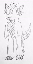 Size: 1693x3256 | Tagged: safe, artist:thesignedpainter, derpibooru import, oc, oc only, dragon, pony, dragon oc, horn, male, solo, traditional art, unnamed oc, young