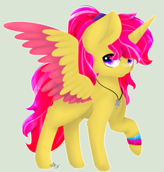 Size: 2169x2283 | Tagged: safe, artist:ether-akari, derpibooru import, oc, oc only, alicorn, alicorn oc, art trade, colorful, female, solo