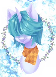 Size: 1200x1650 | Tagged: safe, artist:hikerumin, derpibooru import, oc, oc only, pony, unicorn, bust, clothes, hair over eyes, portrait, scarf, solo, three quarter view, ych result