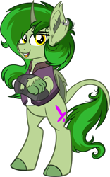 Size: 749x1200 | Tagged: safe, artist:binkyt11, derpibooru exclusive, derpibooru import, oc, oc only, oc:femstin endmmar, alicorn, bat pony alicorn, original species, pony, 2019 community collab, alicorn oc, bipedal, clawed hooves, claws, clothes, cloven hooves, crossed arms, cutie mark, derpibooru community collaboration, ear fluff, ear piercing, earring, fangs, female, jacket, jewelry, leonine tail, mare, piercing, request, rule 63, simple background, solo, torn socks, transparent background, wendingo pony
