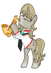 Size: 2039x2894 | Tagged: safe, artist:riofluttershy, derpibooru import, oc, oc only, oc:golden skies, pony, male, musical instrument, saxophone, simple background, solo, stallion, white background