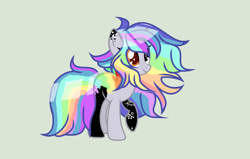 Size: 2512x1600 | Tagged: safe, artist:lilac-hearts, artist:mlplove4ever, derpibooru import, oc, oc only, oc:pastel chole, alicorn, pony, alicorn oc, base used, female, freckles, gray background, heterochromia, mare, rainbow hair, raised hoof, simple background, solo, tattoo, wingless