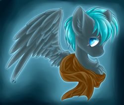 Size: 3687x3109 | Tagged: safe, artist:ether-akari, derpibooru import, oc, oc only, oc:alternate, pegasus, pony, bust, clothes, eye scar, male, raffle prize, scar, scarf, solo