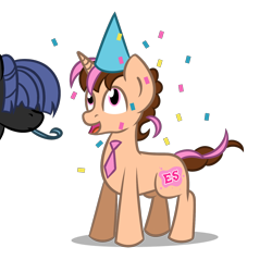 Size: 1500x1500 | Tagged: safe, artist:daromius, derpibooru import, oc, oc only, oc:neigh sayer, oc:think pink, pony, unicorn, birthday, confetti, hat, male, party hat, simple background, stallion, transparent background