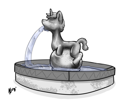 Size: 3909x3245 | Tagged: safe, artist:dombrus, derpibooru import, oc, oc:socks, pony, concrete, fountain, inanimate tf, petrification, statue, transformation