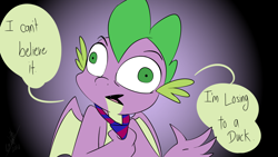 Size: 1280x720 | Tagged: safe, artist:emositecc, derpibooru import, spike, dragon, aladdin, dialogue, genie, movie reference, necktie, op is a duck (reaction image), reaction image, reference, rodney dangerfield, solo, winged spike