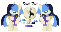 Size: 751x396 | Tagged: safe, artist:mlpcrystalharmony, artist:selenaede, derpibooru import, oc, oc only, oc:duel tone, pegasus, pony, base used, clothes, coat, female, hair over eyes, icey-verse, magical lesbian spawn, mare, next generation, offspring, parent:sapphire shores, parent:songbird serenade, parents:sapphire songbird, raised hoof, reference sheet, simple background, solo, transparent background, two toned wings
