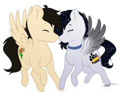 Size: 1024x811 | Tagged: safe, artist:mindlesssketching, derpibooru import, oc, oc only, oc:brian, oc:hailee, pegasus, pony, chibi, female, kissing, male, mare, simple background, stallion, transparent background