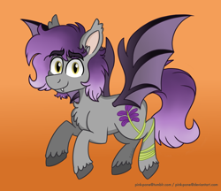 Size: 900x779 | Tagged: safe, artist:pink-pone, derpibooru import, oc, oc:lavender, bat pony, pony, male, orange background, simple background, solo, stallion