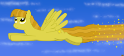 Size: 5500x2500 | Tagged: safe, artist:devfield, derpibooru import, oc, cloud, cutie mark, flying, golden eyes, sky, stars, trail, two toned mane, two toned tail, wings