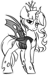 Size: 1024x1598 | Tagged: safe, artist:kellythedrawinguni, derpibooru import, oc, oc:luci, changeling, female, monochrome, simple background, solo, transparent background