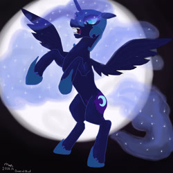 Size: 1024x1024 | Tagged: safe, artist:drops-of-blood, derpibooru import, nightmare moon, alicorn, pony, angry, moon, rearing, solo