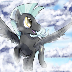 Size: 1024x1024 | Tagged: safe, artist:autobotchari, derpibooru import, thunderlane, pegasus, pony, cloud, flying, male, solo, stallion