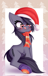 Size: 3280x5182 | Tagged: safe, artist:omi, derpibooru import, oc, oc only, oc:kate, candy, candy cane, christmas, clothes, cute, female, food, hat, holiday, santa hat, scarf, silly, solo, tongue out