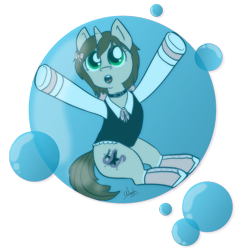 Size: 1000x1000 | Tagged: safe, artist:wiggles, derpibooru import, oc, oc only, oc:ryleigh, pony, unicorn, bow, bubble, clothes, collar, converse, dress, female, hair bow, in bubble, mare, shoes, simple background, transparent background