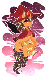 Size: 873x1438 | Tagged: safe, artist:lunawolf28, derpibooru import, oc, oc only, oc:sketched heart, pony, unicorn, female, halloween, hat, holiday, jack-o-lantern, mare, pumpkin, simple background, solo, transparent background, witch hat