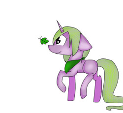 Size: 400x368 | Tagged: safe, artist:theverycreativebrony, derpibooru import, oc, oc:mrs jennies, butterfly, pony, unicorn, neckerchief, raised hoof