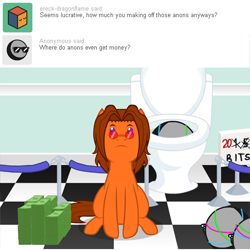 Size: 540x540 | Tagged: safe, artist:aha-mccoy, derpibooru import, oc, oc only, oc:aha mclovin, oc:anon, pegasus, pony, nopony-ask-mclovin, ask, looking up, male, money, stallion, toilet, tumblr