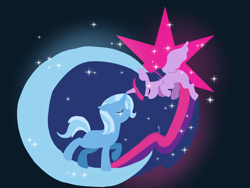 Size: 1024x768 | Tagged: safe, artist:sonia5-01, derpibooru import, trixie, twilight sparkle, twilight sparkle (alicorn), alicorn, female, lesbian, shipping, twixie, wallpaper