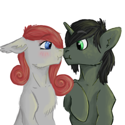 Size: 512x512 | Tagged: safe, artist:drops-of-blood, derpibooru import, oc, oc only, oc:braunly, oc:queen stan, bat pony, pony, unicorn, bat pony oc, couple, looking at each other, shipping, simple background, transparent background