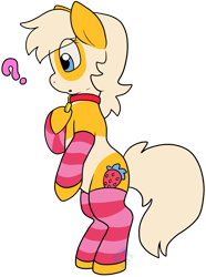 Size: 1025x1377 | Tagged: safe, artist:panda-chan, derpibooru import, oc, oc only, pony, clothes, collar, ponified, question mark, simple background, socks, solo, striped socks, transparent background