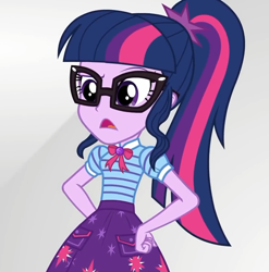 Size: 712x720 | Tagged: safe, derpibooru import, screencap, sci-twi, twilight sparkle, better together, equestria girls, rollercoaster of friendship, clothes, cropped, geode of telekinesis, glasses, ponytail, skirt, solo