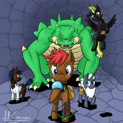 Size: 1500x1500 | Tagged: safe, artist:mitconnors, derpibooru import, dragon, adventure, cave, doctor, dragonoid, dungeon, ranger, rpg, summoner, treasure